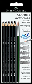 Faber Castell Set van 5 Water oplosbare grafietpotloden + verfkwast