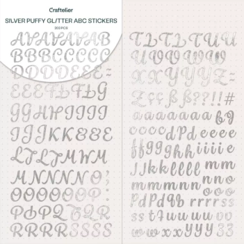 Abecedario Adhesivo Glitter Puffy Silver Craftelier