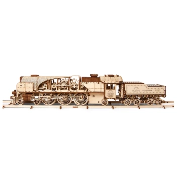 Modellino Treno a Vapore V-Express con Tender Meccanico 3D Ugears