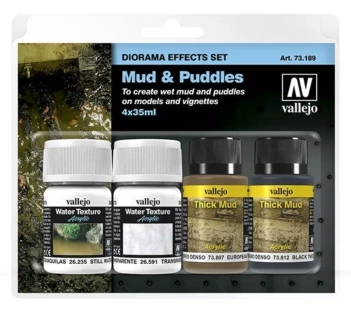 Set 4 pinturas para modelismo 189 Charcos y Barro Diorama FX Vallejo 35 ml