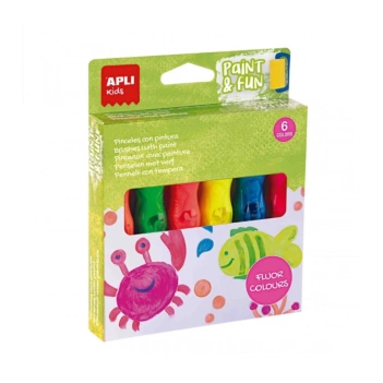 Set 6 témperas fluor en tubo con pincel incorporado Paint & Fun Apli