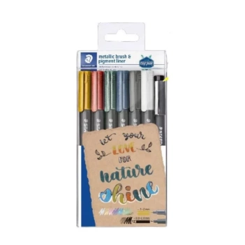 Staedtler Set of 6 Metallic Brush Markers + 1 Calibration Pen 