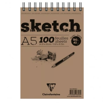 Bloc esbozo con espiral Clairefontaine A5 90g/m²