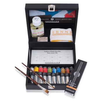 Sennelier Holzschachtel 10 Künstlerölfarbe Tube und Zubehör 21 ml