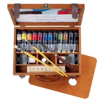 Sennelier Holzschachtel 12 Künstlerölfarbe Tube und Zubehör 40ml