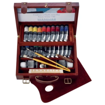 Sennelier Holzschachtel 22 Künstlerölfarbe Tube und Zubehör 40ml