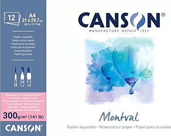 Canson Montval Blok Aquarelpapier 12 vellen gelijmd A4 300 g/m² satijnkorrel