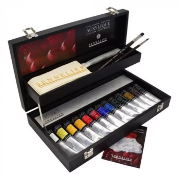 Coffret en Bois Noir + 13 Acryliques Extra-Fines Sennelier 60ml