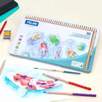 Trousse métallique 36 crayons de couleur aquarelle Mine épaisse Milan