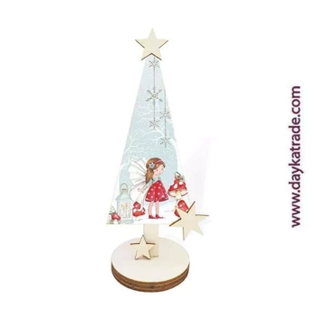 Árbol de Navidad de Madera Hada Navidad con Peana y Estrellas Dayka 15x41cm