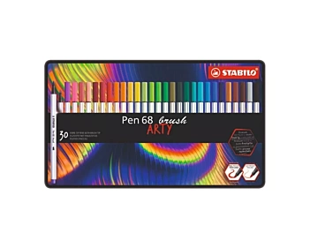 Arty metalen etui 24 STABILO pennen 68 brush markeerstiften