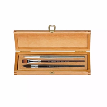 Caja de madera y 3 pinceles sintéticos acuarela 8700 Escoda