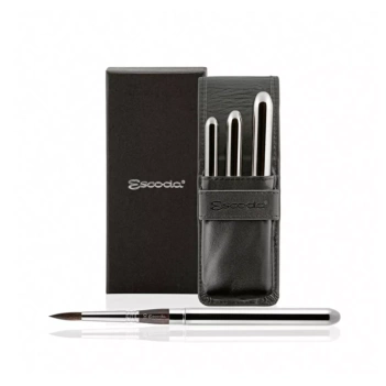 Estuche de Piel y 3 Pinceles de Viaje Plateados Último Serie 1255 Escoda