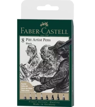 Estuche 8 Rotuladores Pitt Artist Pen Black Faber-Castell