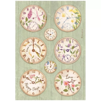 SUPER DEAL **40%** Stamperia Welcome Home Create Happiness Rice Paper Clocks 21x29cm 