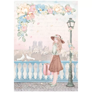 SUPER DEAL **40%** Stamperia Oh là là! Rice Paper Girl w/ luggage 21x29cm