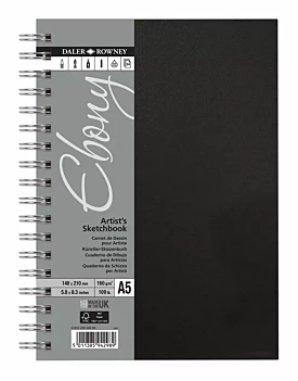 Daler-Rowney Ebony Hard Back Ebony Spiral Sketch Pad White Pages Black Cover  A5