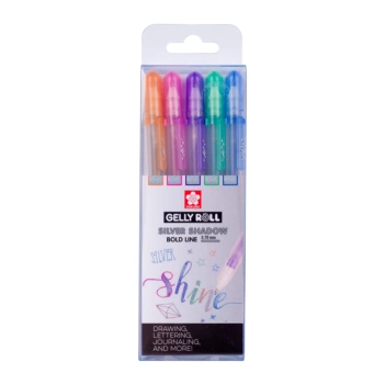 Zestaw 5 długopisów żelowych Silver Shadow Bold Gelly Roll Sakura