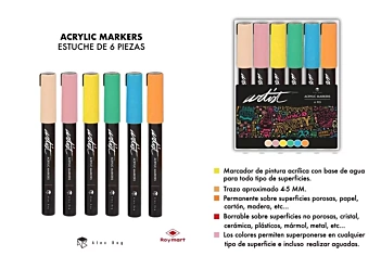 Estuche 6 rotuladores acrílicos Pastel Alex Bog