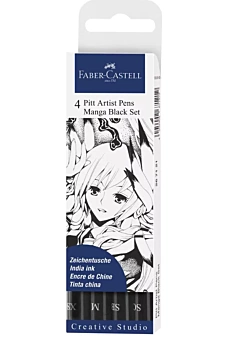 Conjunto de 4 canetas Pitt Artist Manga Black Faber Castell Marcadores