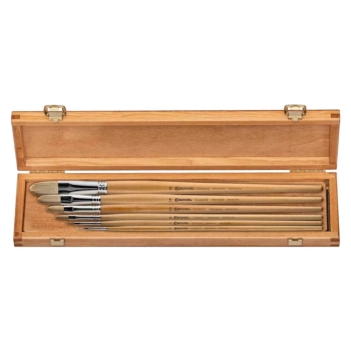Caja de madera y 6 pinceles óleo naturales cerda blanca Escoda