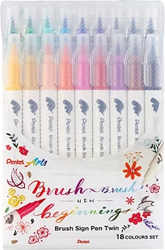 Set 18 Rotuladores Pincel Doble Punta Brush Sign Pen Twin Pentel