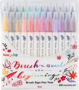 Set 24 Rotuladores Pincel Doble Punta Brush Sign Pen Twin Pentel