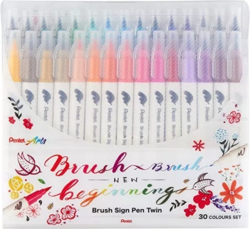 Set 30 Rotuladores Pincel Doble Punta Brush Sign Pen Twin Pentel