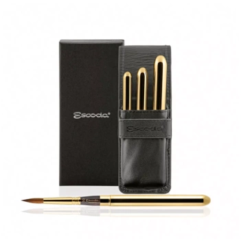 Estuche de Piel y 3 Pinceles de Viaje Dorado Serie 1250 Escoda