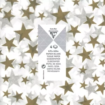 Set 4 papiers de soie étoiles dorées Clairefontaine