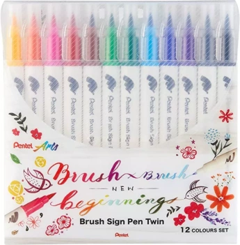 Set 12 Rotuladores Pincel Doble Punta Brush Sign Pen Twin Pentel