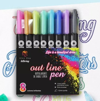 Set 8 Rotuladores Outliner Bicolor Neón Pastel Alex Bog
