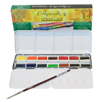 Caja Metálica 14 Acuarelas Extrafina + Pincel Sennelier
