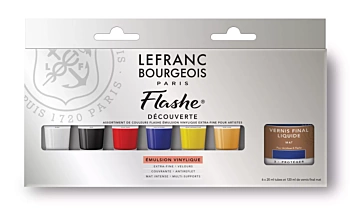Set Iniciación Flashe 6 Tubos Acrlilico + Barniz 20ml Lefranc Bourgeois