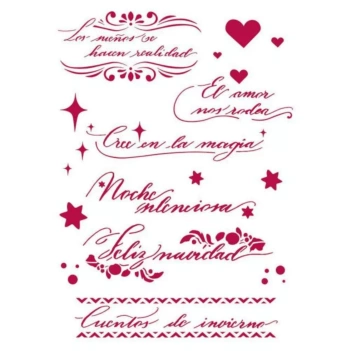 SUPER DEAL **40%** Stamperia Winter Tales Stencil Template Spanish Quotes 21x29cm