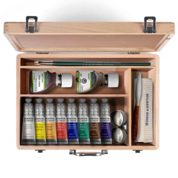 Maletín de madera 16 piezas pintura óleo Winton Winsor and Newton
