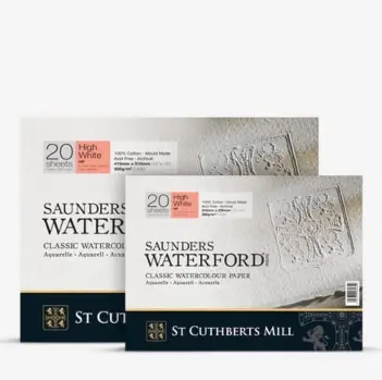Bloc acuarela encolado 4 lados  grano satinado Saunders Waterford St Cuthberts Mill 300g/m²