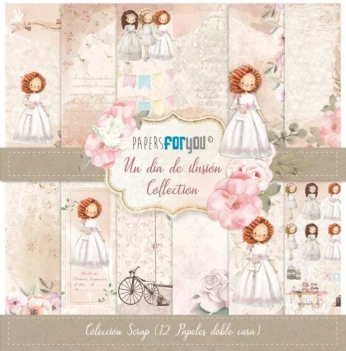 Kit de scrapbooking Un día de ilusión Niña morena PapersForYou 30x30cm
