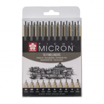 Set de 10 Rotuladores Calibrados Sakura Pigma Micron

