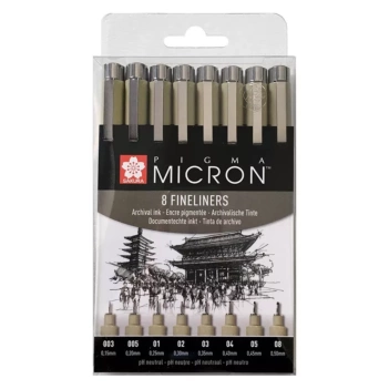 Set de 8 Rotuladores Calibrados Sakura Pigma Micron

