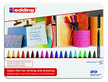 Edding Set 20 Color Pen Fine Markers + 4 Free Brush Pens 