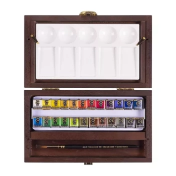 Caja de Madera Traditional  24 Medias Pastillas acuarela Rembrandt