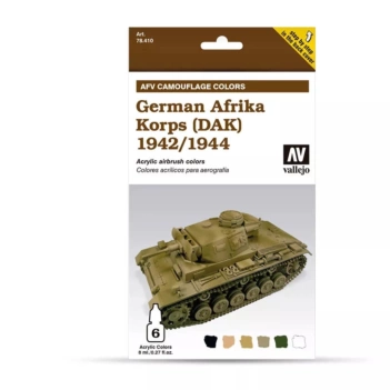 Set 6 pinturas para modelismo 410 German Afrika Korps 2 AFV Vallejo 8ml