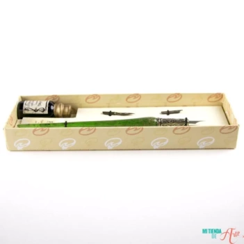 Set de escritura con pluma de Murano verde y oro