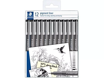 Zestaw 12 kalibrowanych markerów Pigment Liner Fineliner Black Staedtler