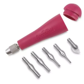 Professional handle and 5 gouges for carving and linoleum Speedball