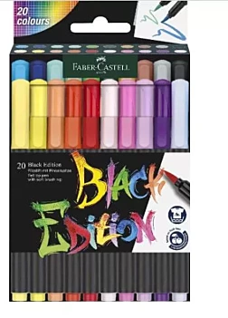 Set 20 Rotuladores Punta Pincel Colores Surtidos Black Edition Faber-Castell