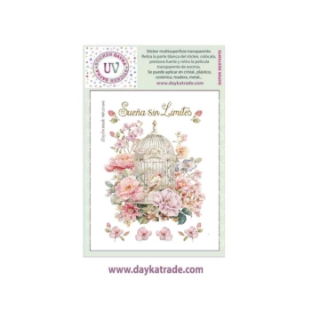 Dayka Trade Multisurface Transfer Cage with bird and flowers phrase 14x19cm
