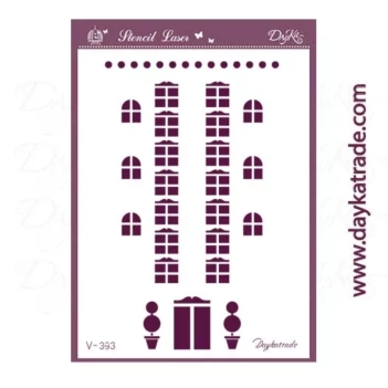 Plantilla de Stencil V-393 Ventanas y Puertas Casita 15x21cm Dayka