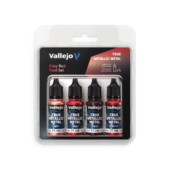 Set 4 pinturas para modelismo Rojo Rubí True Metallic Vallejo 18ml